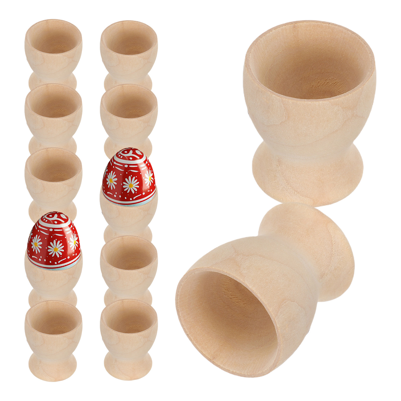 Egg Storage Holder - 12Pcs Wooden Egg Cup DIY Blank