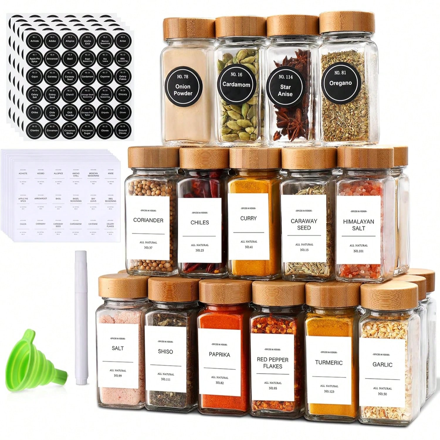 Food Storage Drawers - 12 Compact Bamboo Seasoning Storage Boxes,