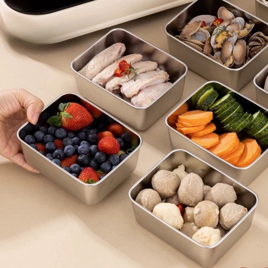 Food Storage Stainless Steel Containers - 1-2-3pc Rectangular Stainless Steel Food Storage