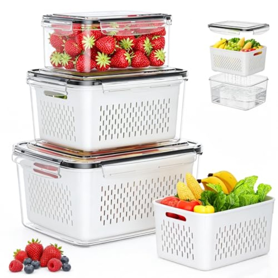 Food Storage With Colander - Fruit Storage Containers for Fridge -
