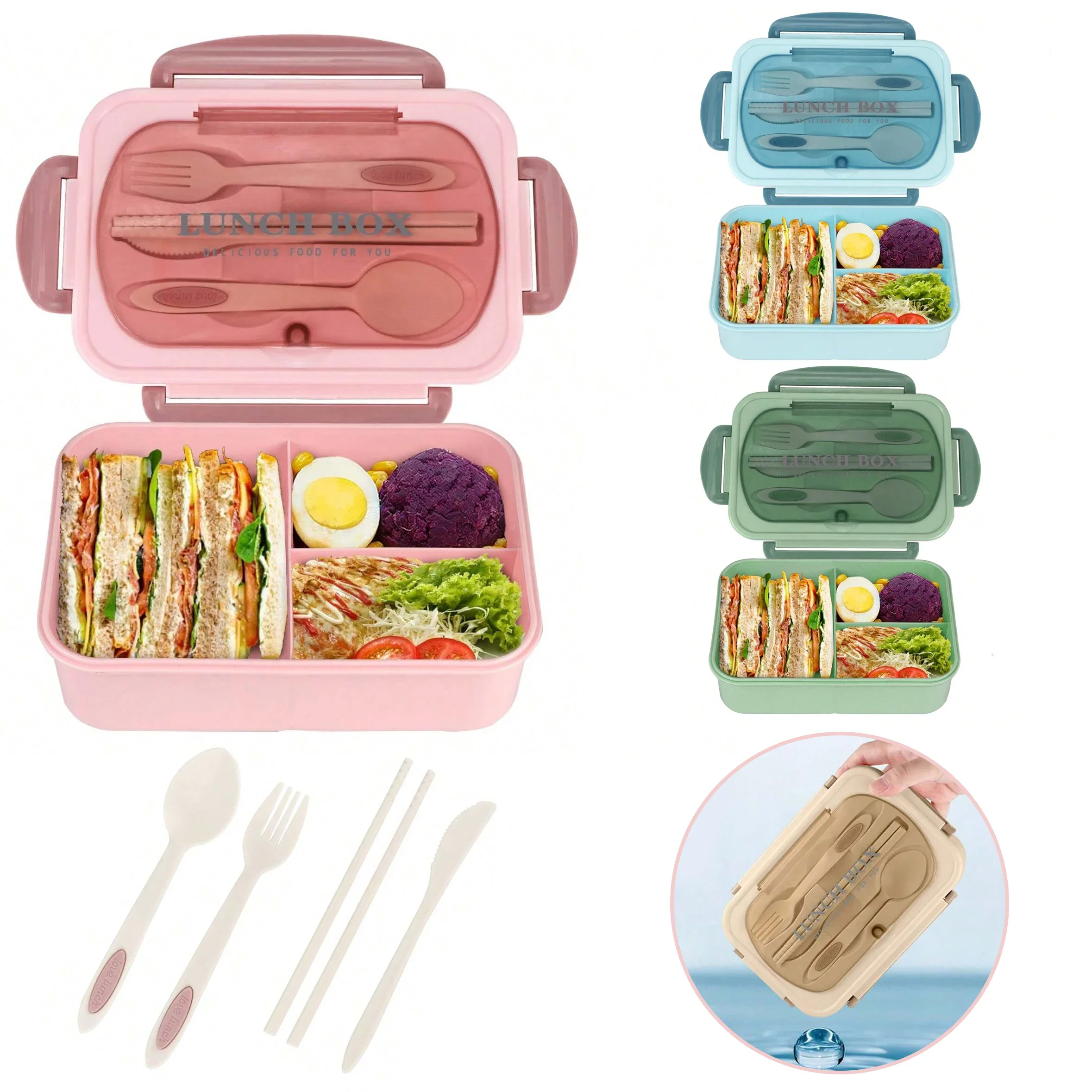 Food Storage Microwave Safe - Adult Bento Box with 3 Compartments