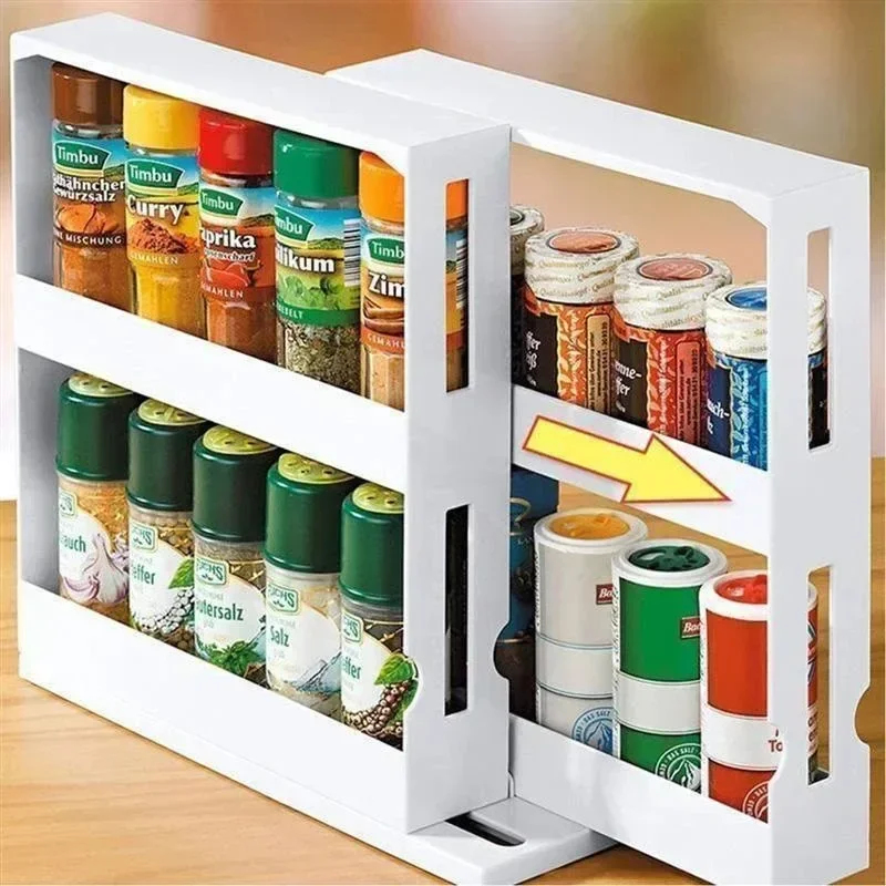 Food Storage Shelving - Multi-Function 2 Tier Rotate Spice Storage