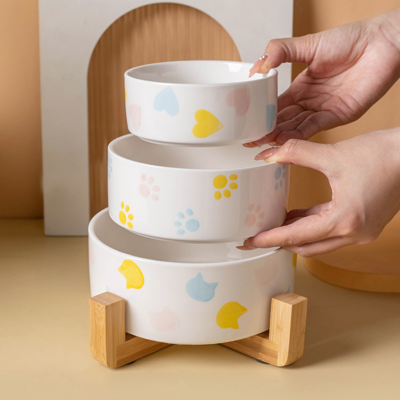 Food Storage Safety - Ceramics Dog Bowl with Wood Mat