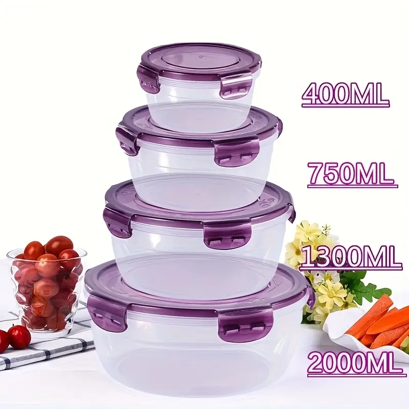 Food Storage Bins - 4 Plastic Food Storage Containers, Lunch