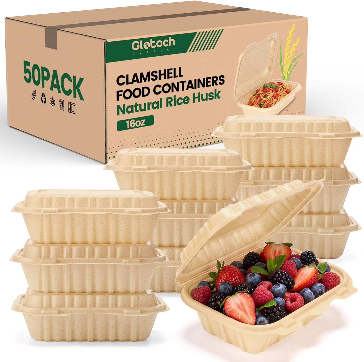 Food Storage Microwave Safe - 50 Pack 16oz Clamshell Take Out