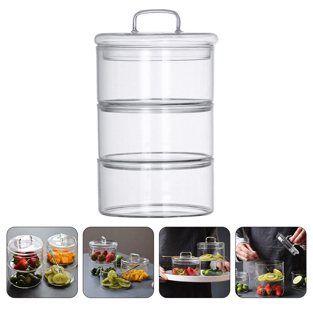 Food Storage Glass Jar - 1Set Clear Glass Storage Bowl Salad