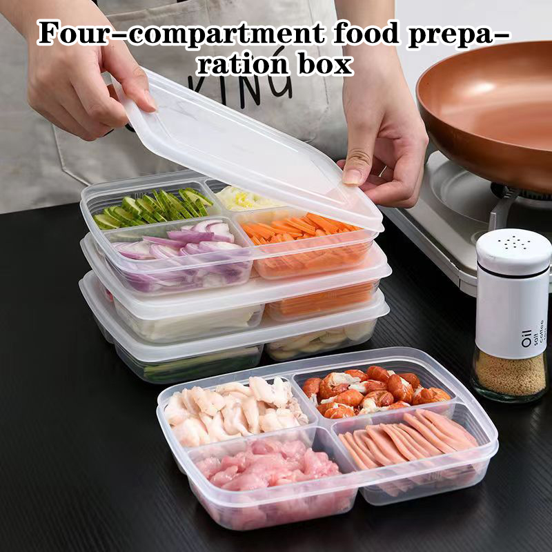 Food Storage Bins - New【4 Grids Plastic Storage Box Portable