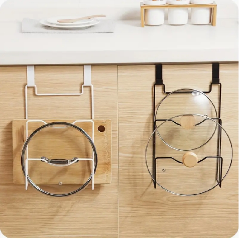 Food Storage Shelving - Hanging Pot Lid Rack for Cupboard