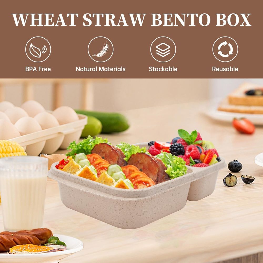4 Pack Bento Lunch Box, 2 Comp - Food Storage Microwave Safe recension och pris
