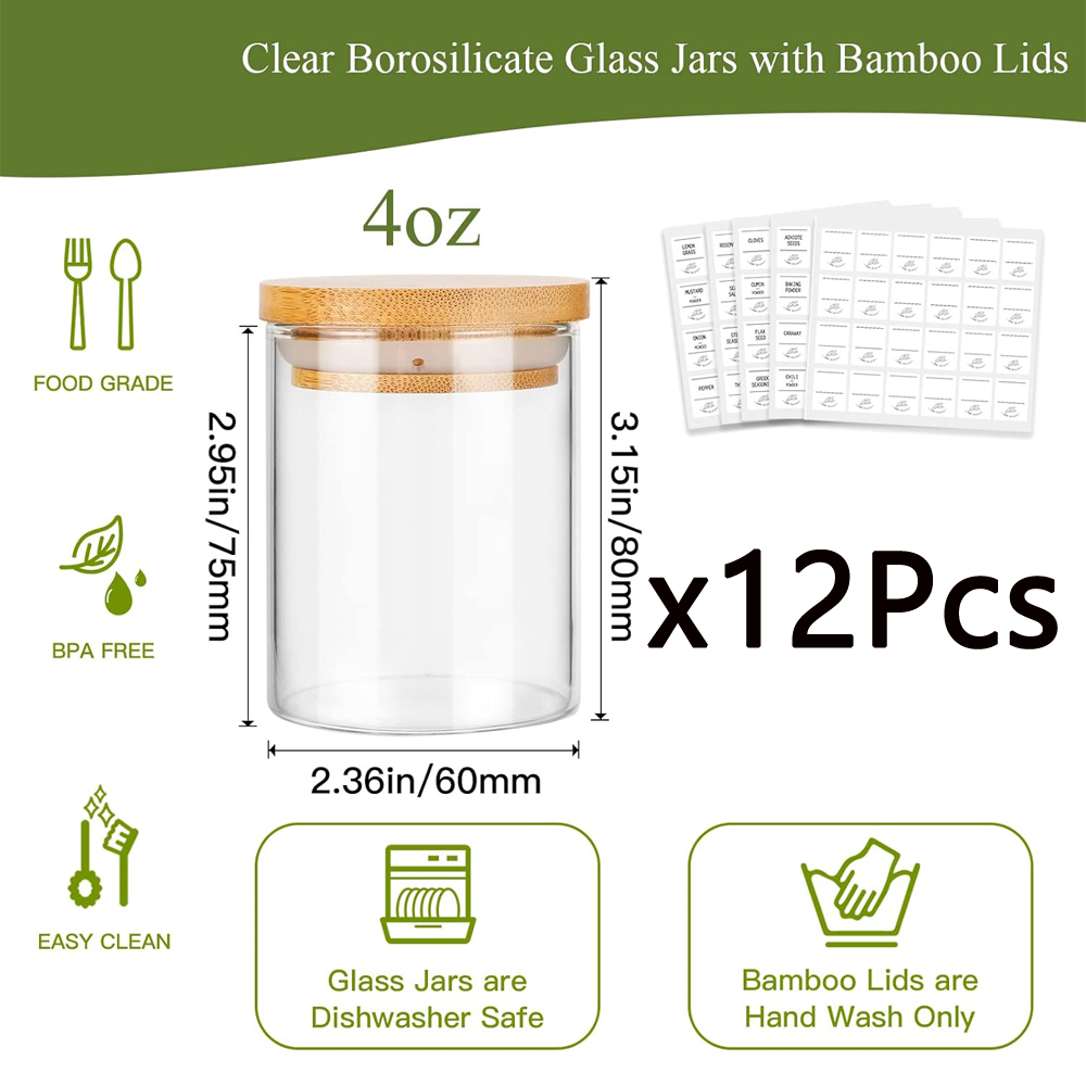 4oz Glass Spice Jars with Bamb - Glass Meal Prep Container recension och pris