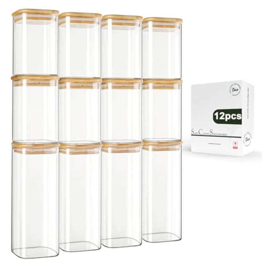 12-Pack Square Glass Storage J - Food Storage Glass Jar recension och pris