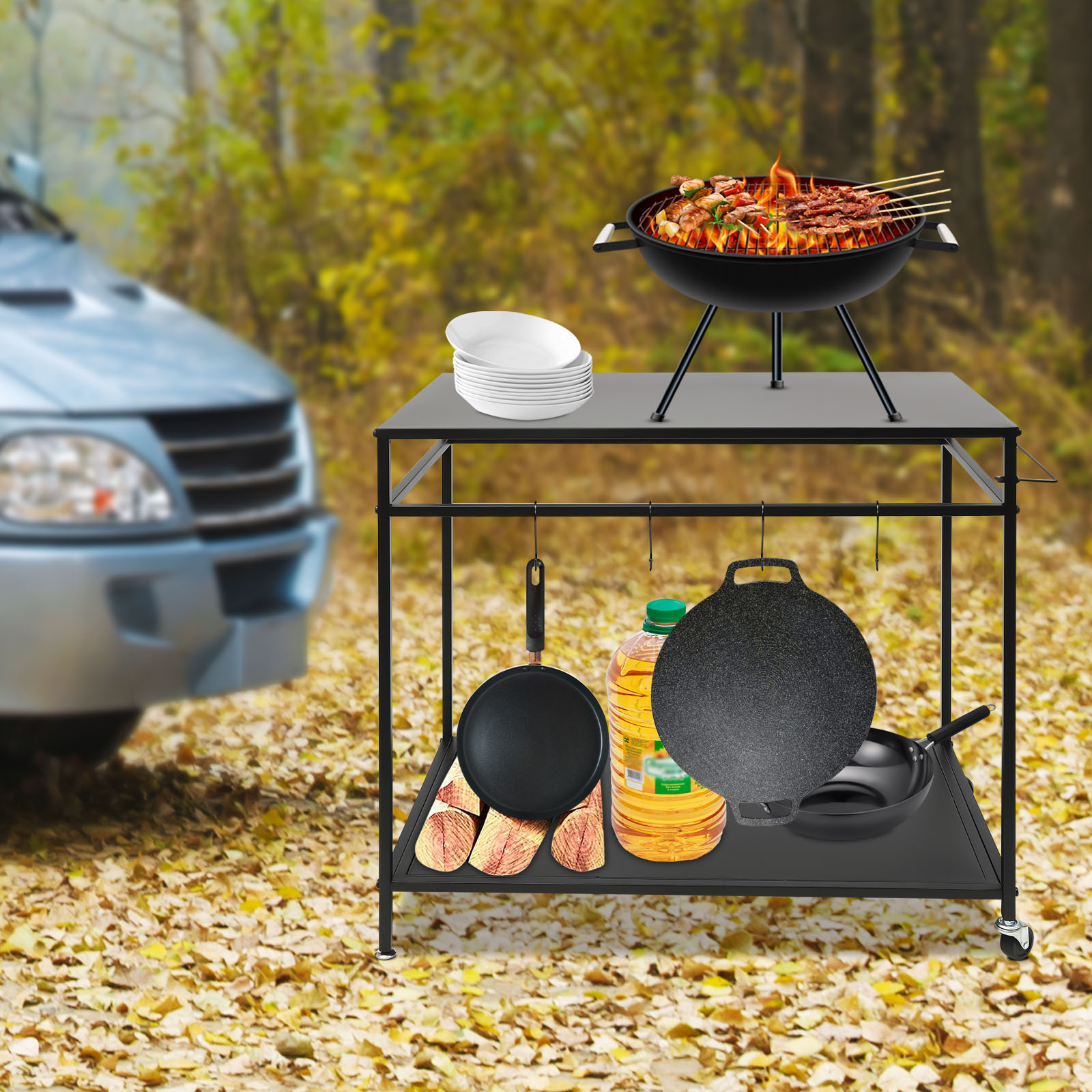 Double-Shelf Movable Cooking T - Food Storage Shelving recension och pris