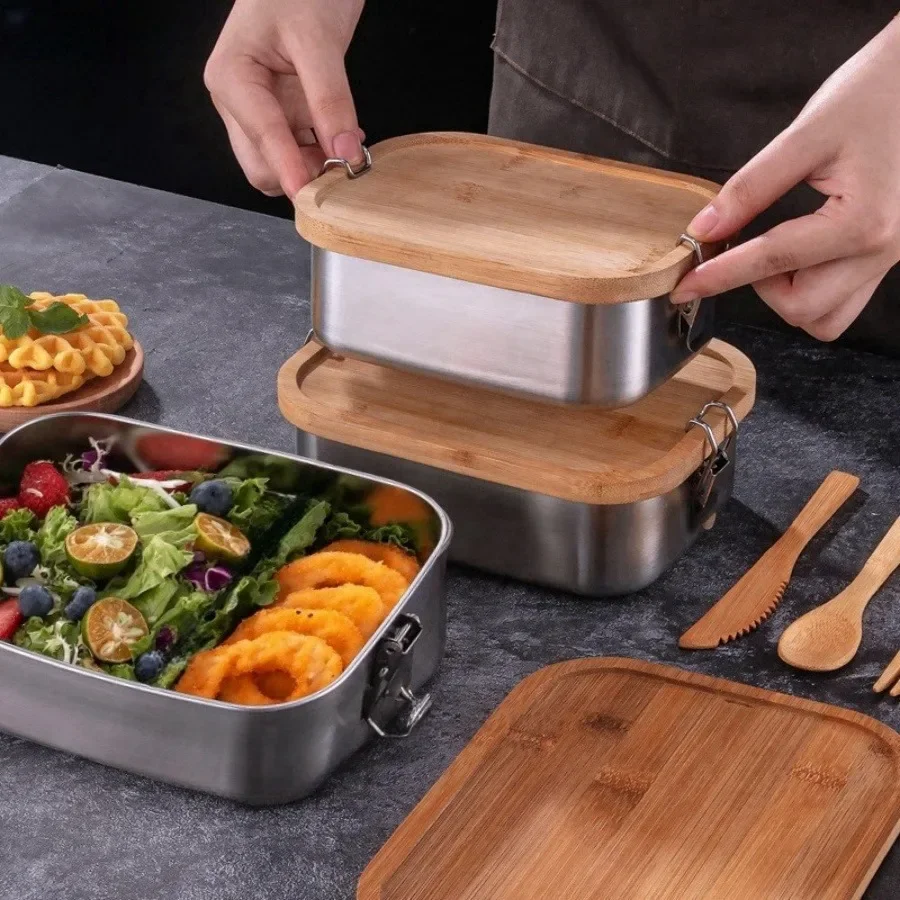 New 304 Stainless Steel Bamboo - Food Storage With Colander recension och pris