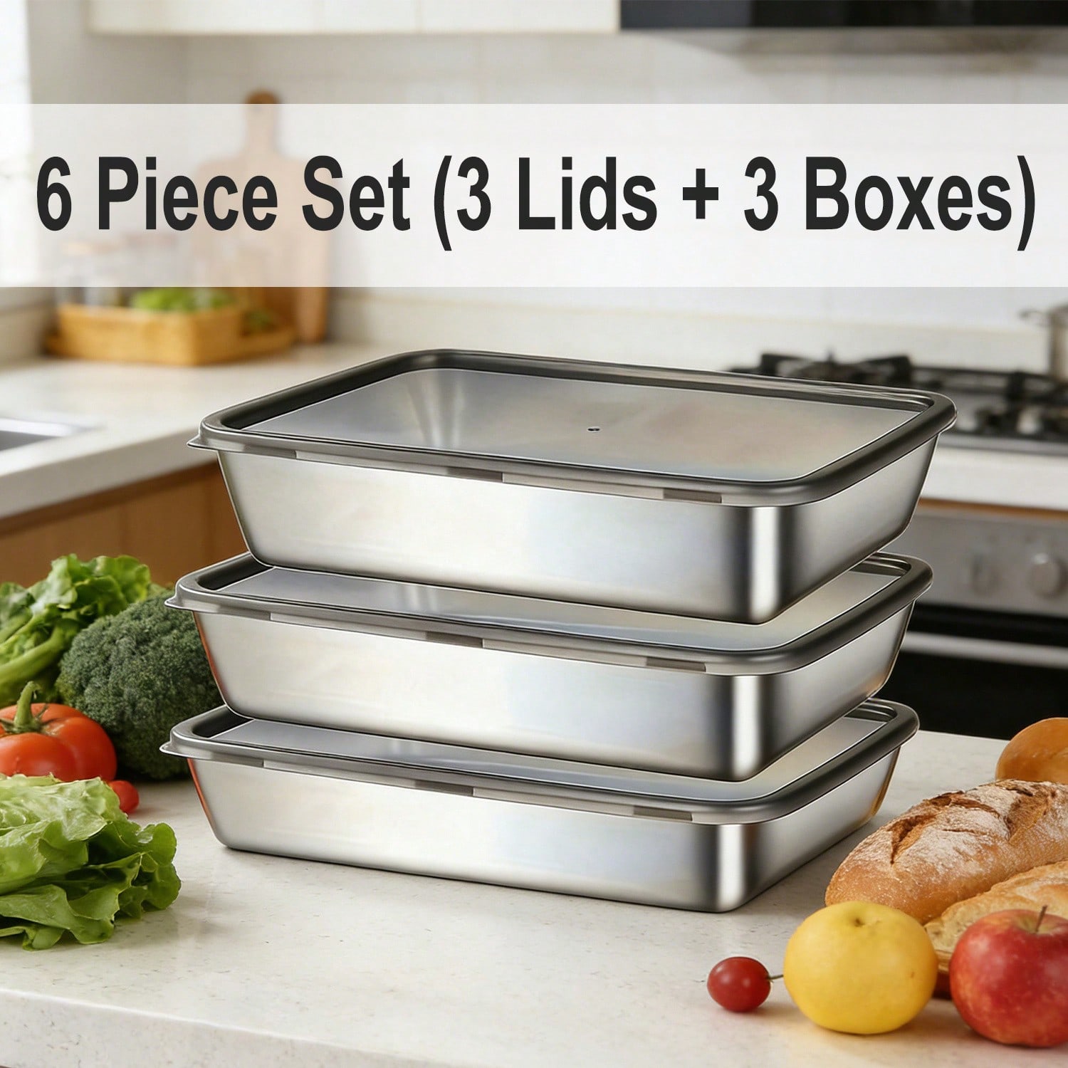6pcs(3 Boxes+ 3 Lids) Stainles - Food Storage Stainless Steel Containers recension och pris