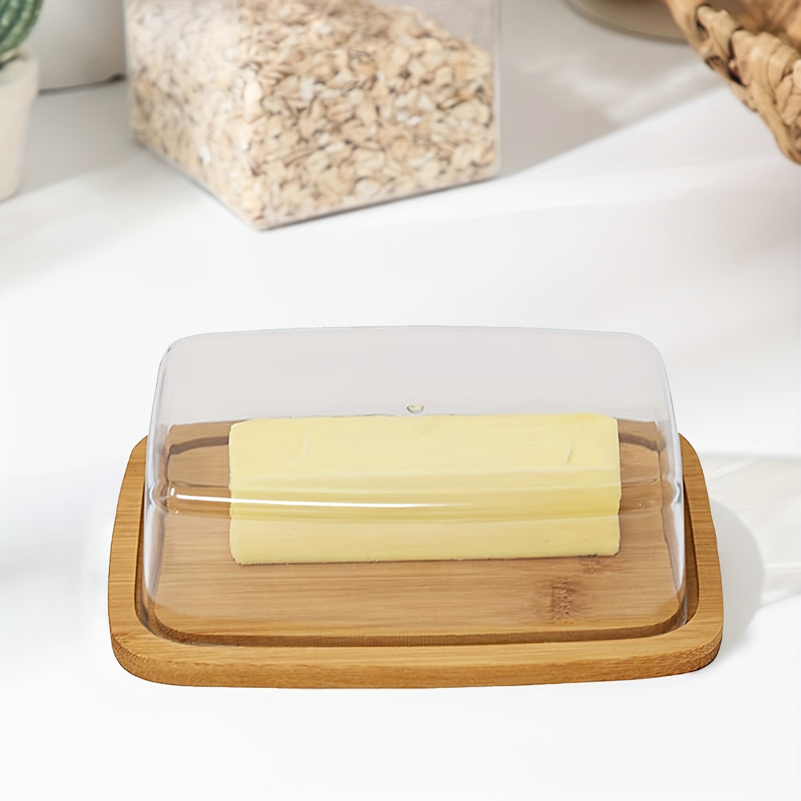 Bamboo Butter Dish Rectangular - Glass Meal Prep Container recension och pris
