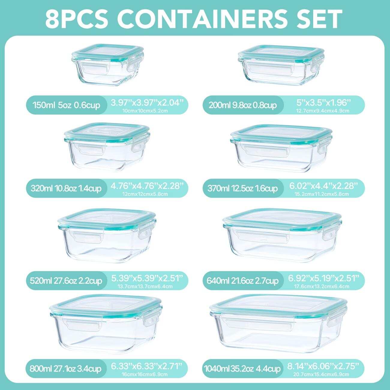 16pcs Sealed Glass Food Storag - Glass Meal Prep Container recension och pris