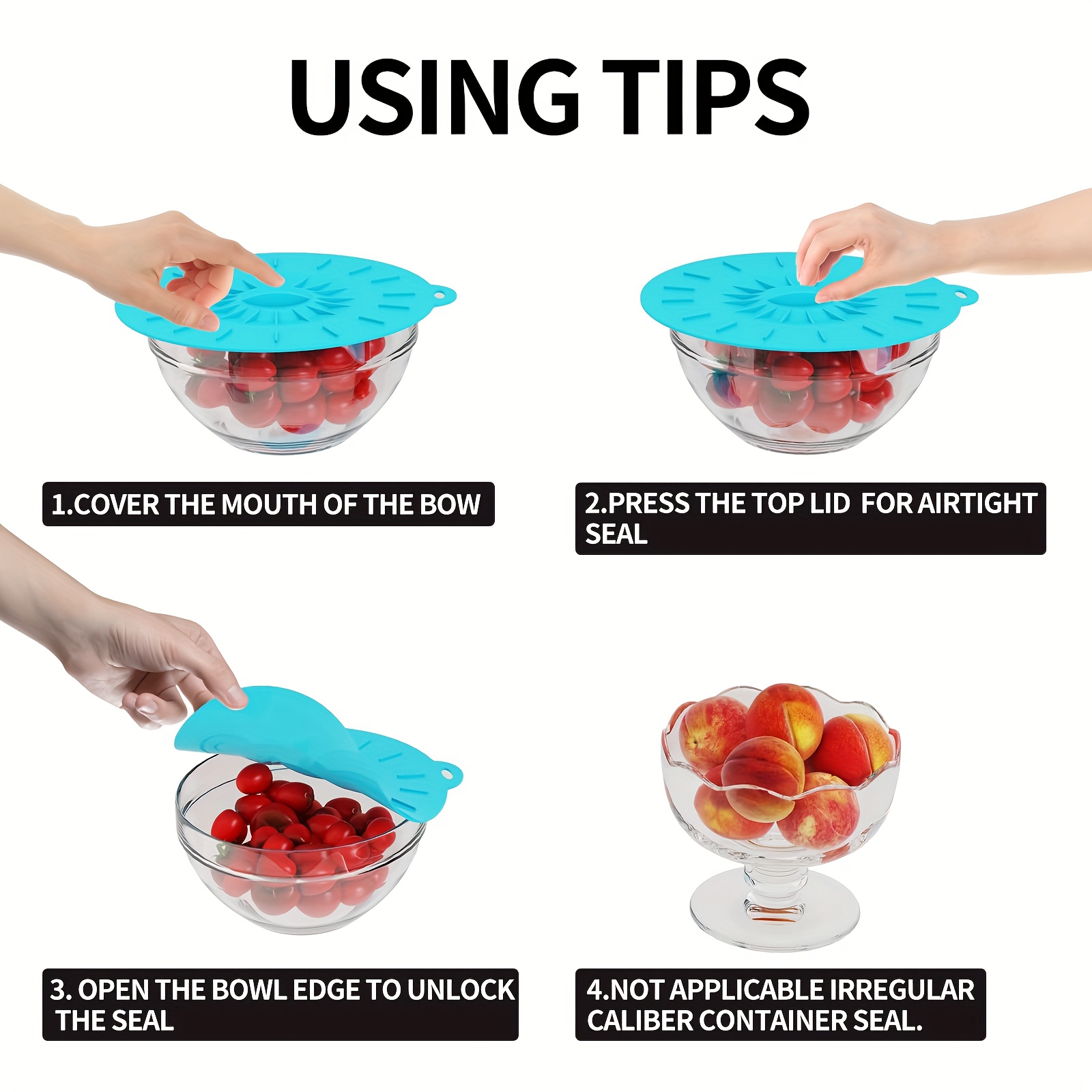 5-Piece Silicone Lids, Heat-Re - Food Storage With Colander recension och pris