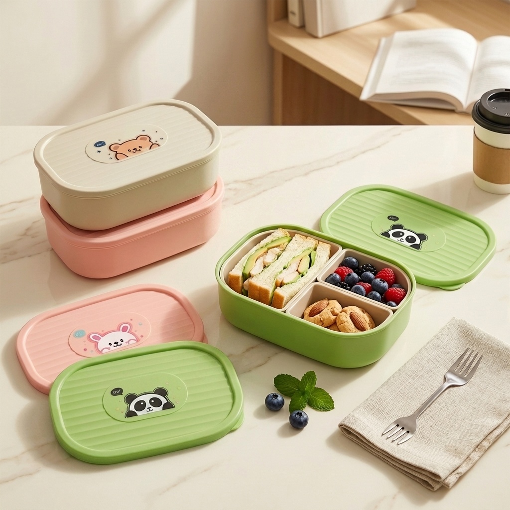 Cute Plastic Divided Lunch Box - Food Storage Microwave Safe recension och pris